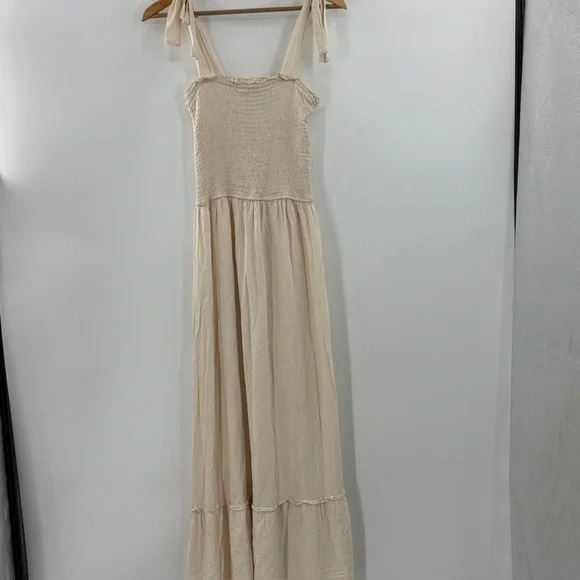 Zesica cream Maxi summer dress tie shoulders long flowing ruffle hem - Picture 7 of 15